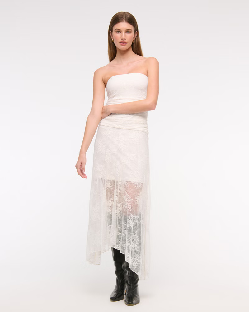 Strapless Lace Midi Dress | Abercrombie & Fitch (US)