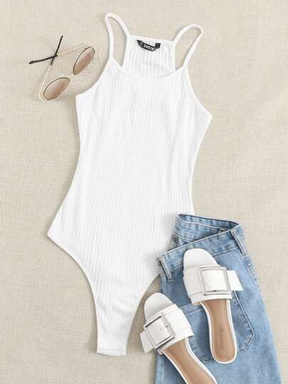 Einfarbiger Strick Cami Body | SHEIN