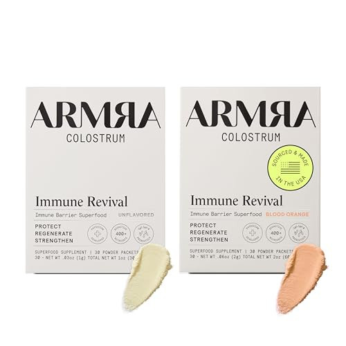 ARMRA Colostrum™ Premium Powder, Grass Fed, Gut Health Bloating Immunity Skin & Hair, Contains 400+ Bioactive Nutrients, Keto, Gluten & Fat Free (Unflavored, Blood Orange Bundle | 60 Servings) | Amazon (US)