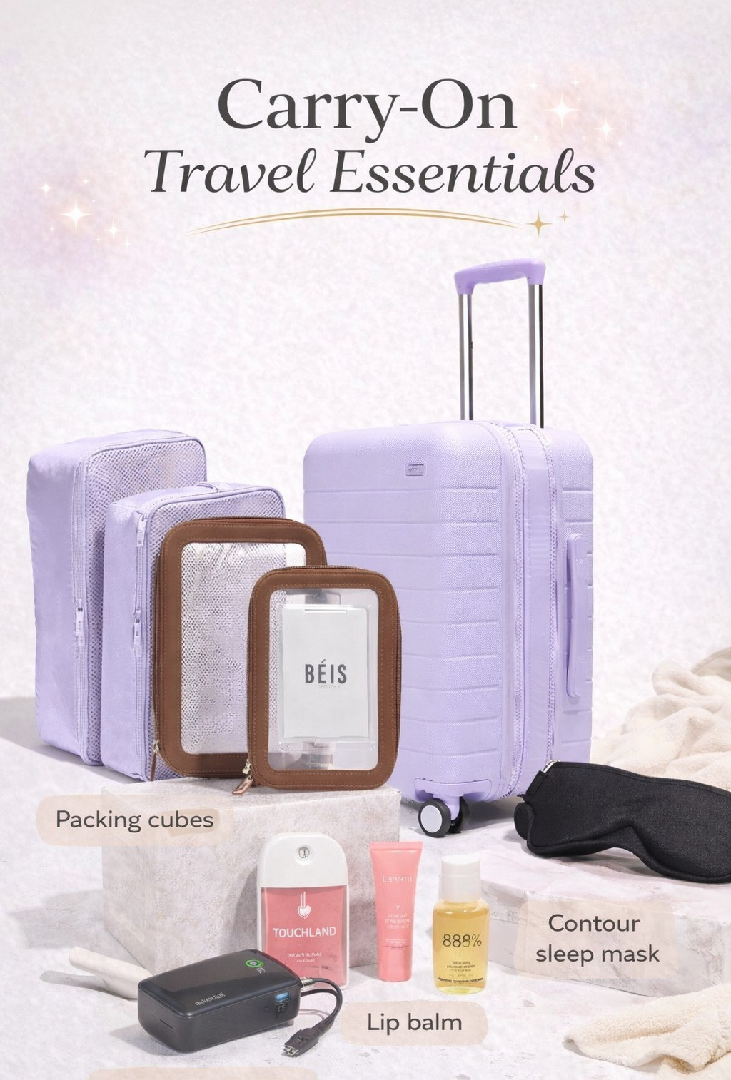 Carry-on travel essentials I never want to fly without ✈️💜 Sharing the travel staples that make packing easier, staying organized better, and travel days feel a little less chaotic. From packing cubes and beauty minis to a portable charger and sleep mask, these are the things I actually use every trip.

#LTKTravel #TravelEssentials #CarryOnEssentials #AirportMustHaves #VacationPacking #TravelFavorites #LTKFinds #TravelStyle #SpringBreakTravel #PackingEssentials 

 #LTKTravel