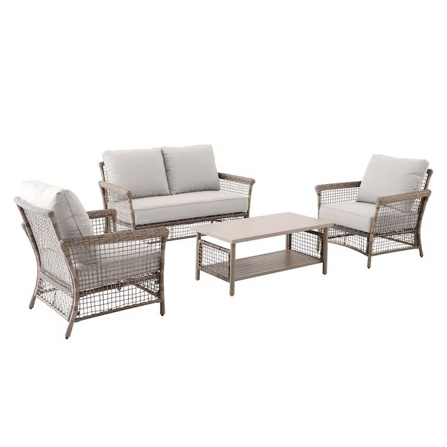 allen + roth Ivy Meadows 4-Piece Wicker Patio Conversation Set with White Cushions | Lowe's