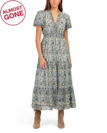 Georgette Short Sleeve V-neck Tiered Maxi Dress | TJ Maxx
