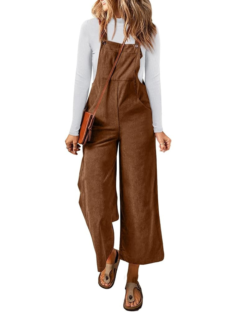 Happy Sailed Women Corduroy Overalls Winter Fall Casual Loose Sleeveless Adjustable Strap Wide Le... | Amazon (US)