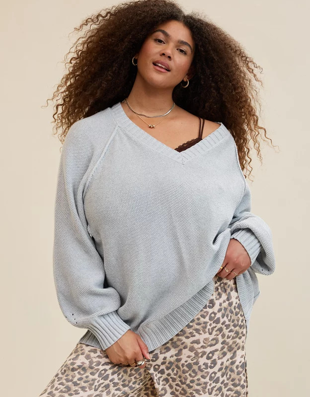 Aerie Vintage Cotton V Neck Sweater | Aerie
