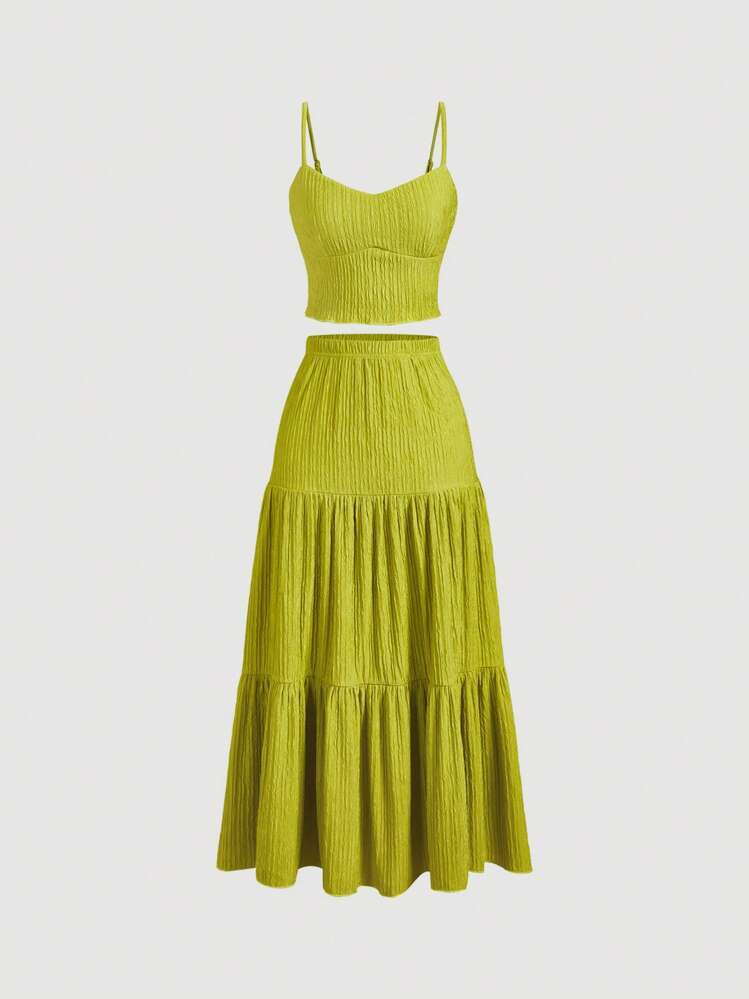 Lime Green Mod Camisole & Midi Skirt | SHEIN