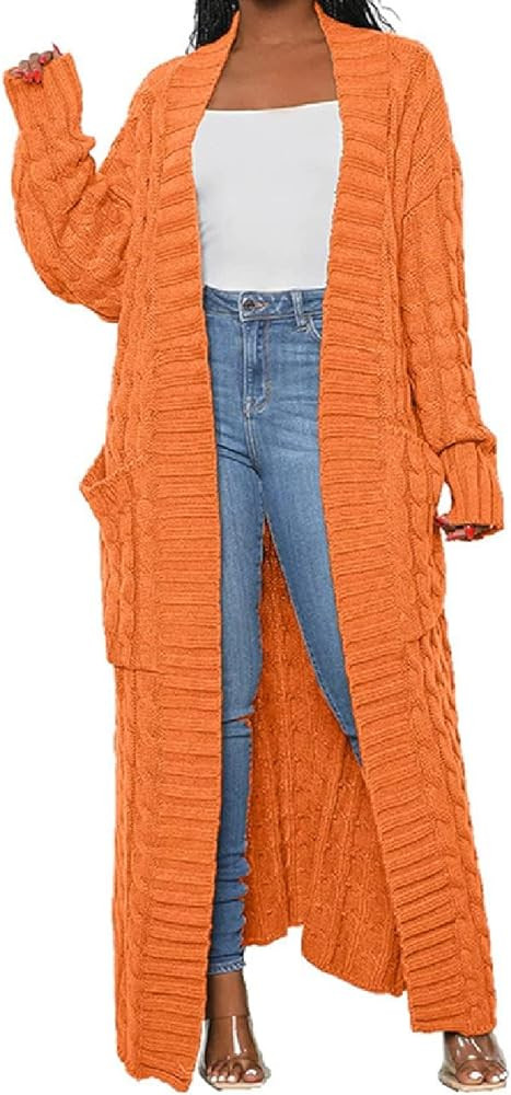 Womens Stylish Cable Knit Dual Chunky Cardigan with Pockets | Amazon (US)