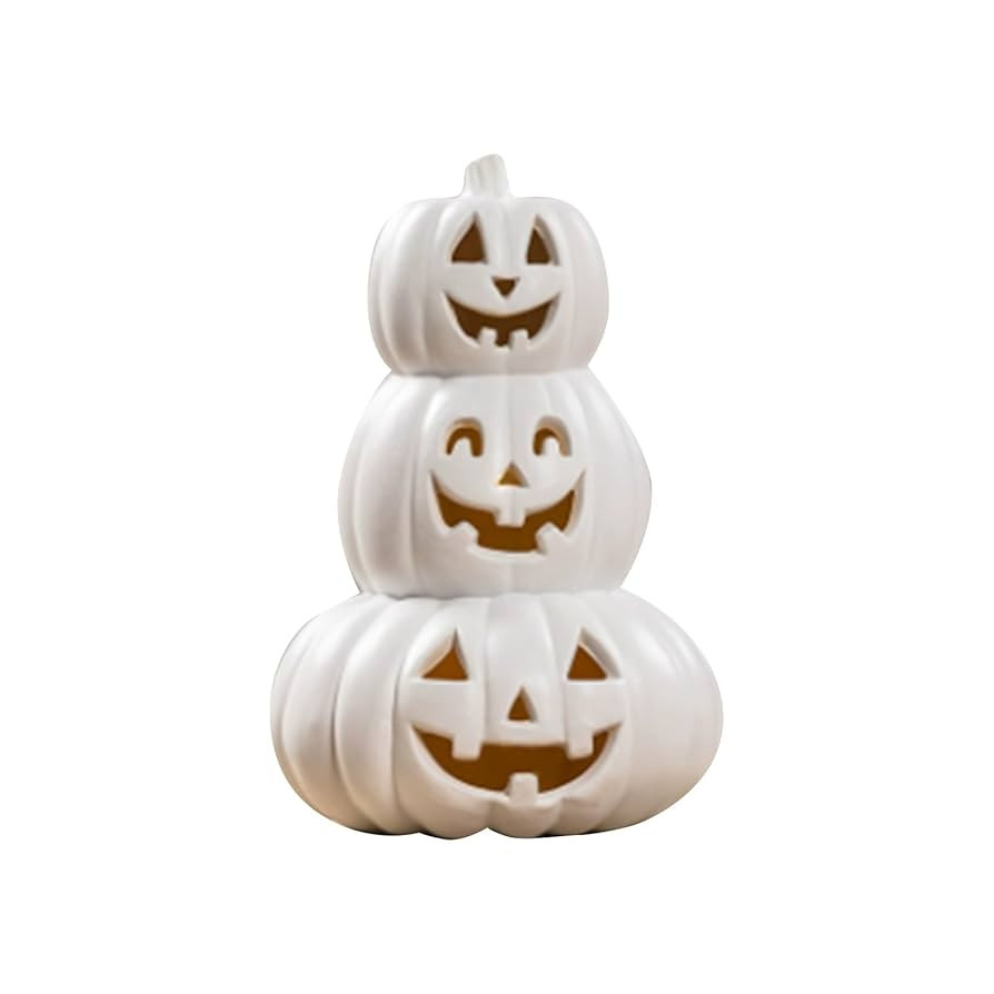 Halloween White Pumpkin Decorations for Home, Large Plastic Jack O' Lantern, Reusable Hand-Carved... | Amazon (CA)