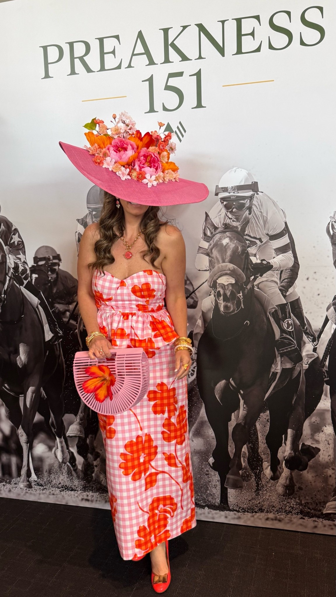Still swooning over this high stakes fashion outfit for the Maryland Preakness horse races. Horse race fashion, wedding guest dress, derby style, fascinator, derby hat #gingham

#LTKSeasonal #LTKootd #LTKOver40