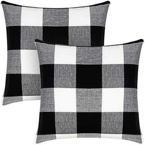 Amazon.com: Syntus Set of 2 Buffalo Check Throw Pillow Covers Farmhouse Outdoor Plaid Square Pill... | Amazon (US)