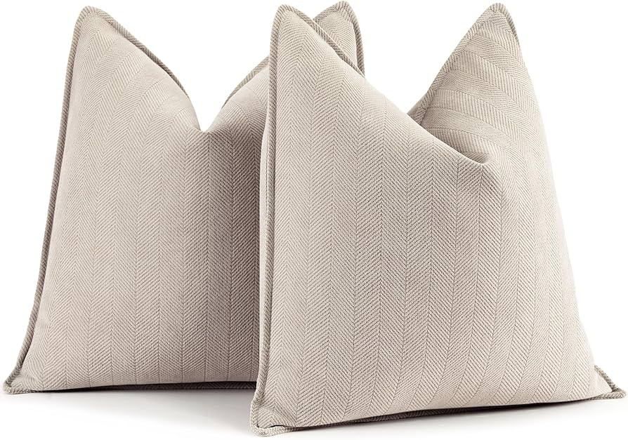 ZWJD Beige Pillow Covers 26x26 Set of 2 Chenille Throw Pillow Covers with Elegant Design Soft and... | Amazon (US)