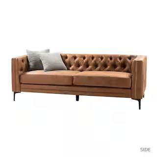 Eridu Comtemperary 84 in. Square Arm Faux Leather Button-Tufted design Tuxedo Rectangle Sofa in C... | The Home Depot