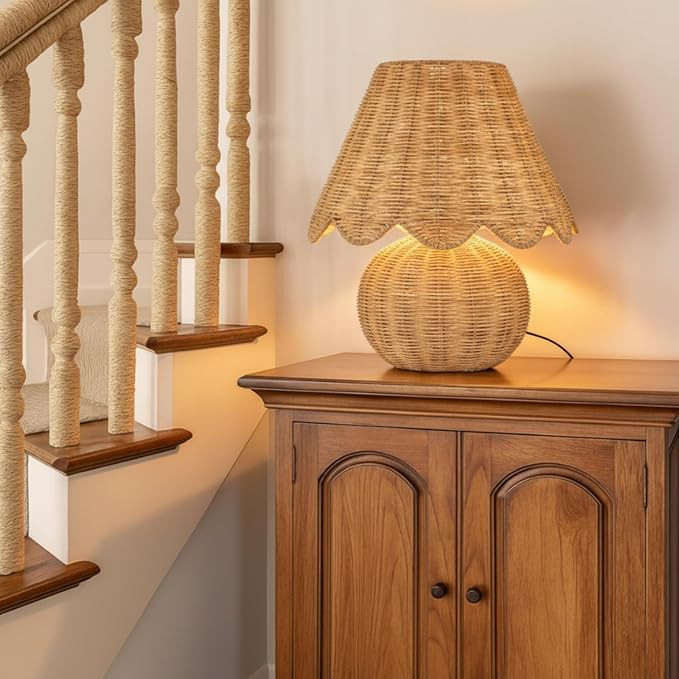 Grinsvalley Rattan Table Lamp with Woven Base and Woven Lampshade Decorative Boho Table Lamp Farm... | Amazon (US)