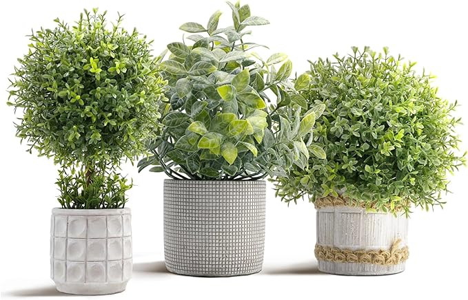 3 Pack Fake Plants 11/11/7.9 Inch, Small Artificial Boxwood Topiary Trees in Cement Planter, Arti... | Amazon (US)