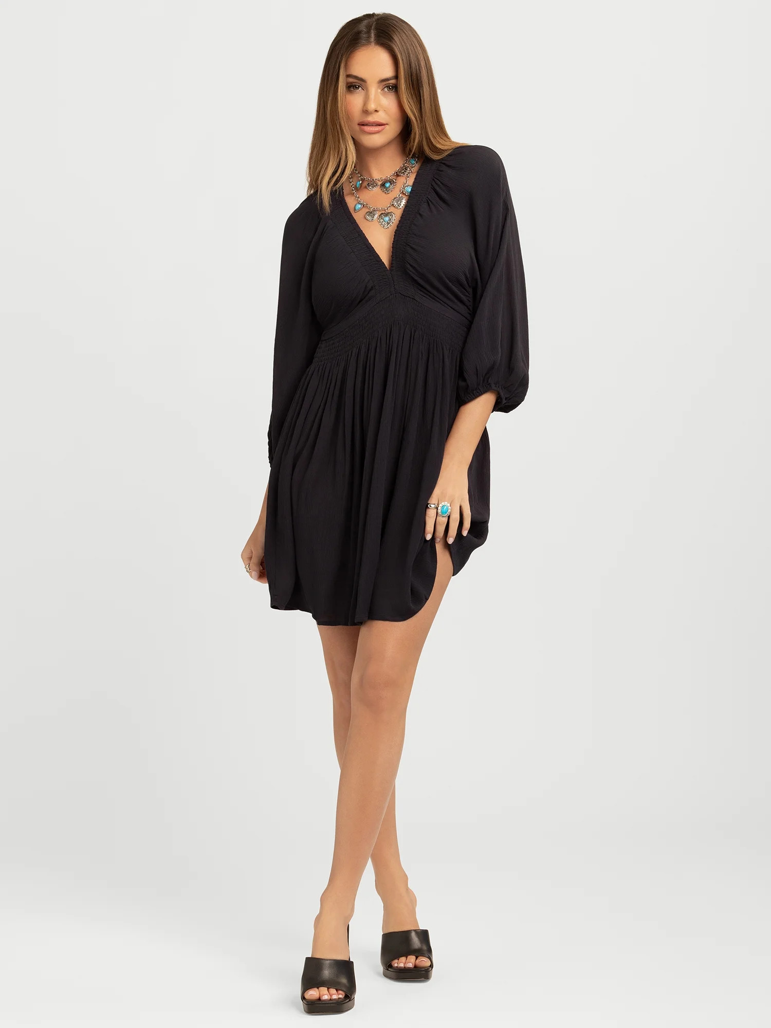 Jessica Simpson Women's Luella Smocked V-Neck Mini Dress, Sizes XS-XL | Walmart (US)