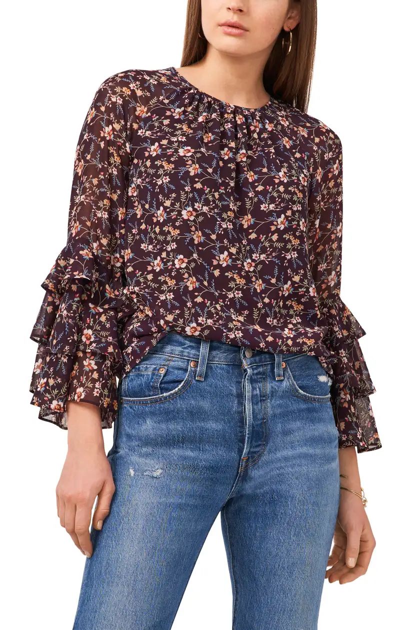 1.STATE Floral Print Ruffle Top | Nordstrom