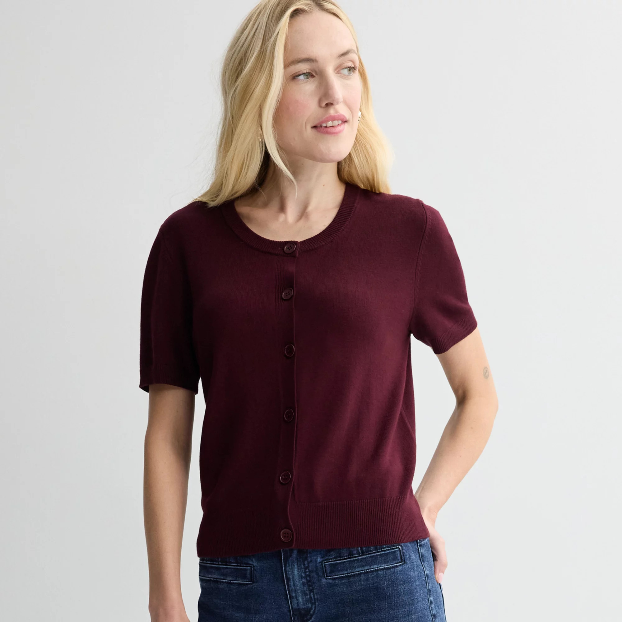 Women's Nine West Jersey Short Sleeve Cardigan | Kohl's