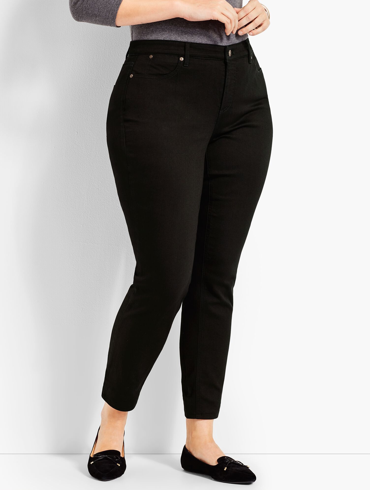 PLUS SIZE EXCLUSIVE COMFORT STRETCH DENIM SLIM ANKLE JEANS-CURVY FIT/BLACK | Talbots