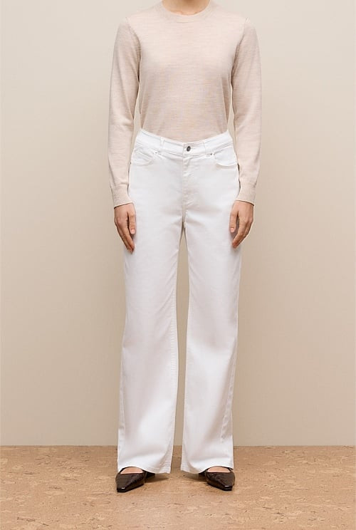 Cotton Blend Wide Leg Jean | Trenery AU
