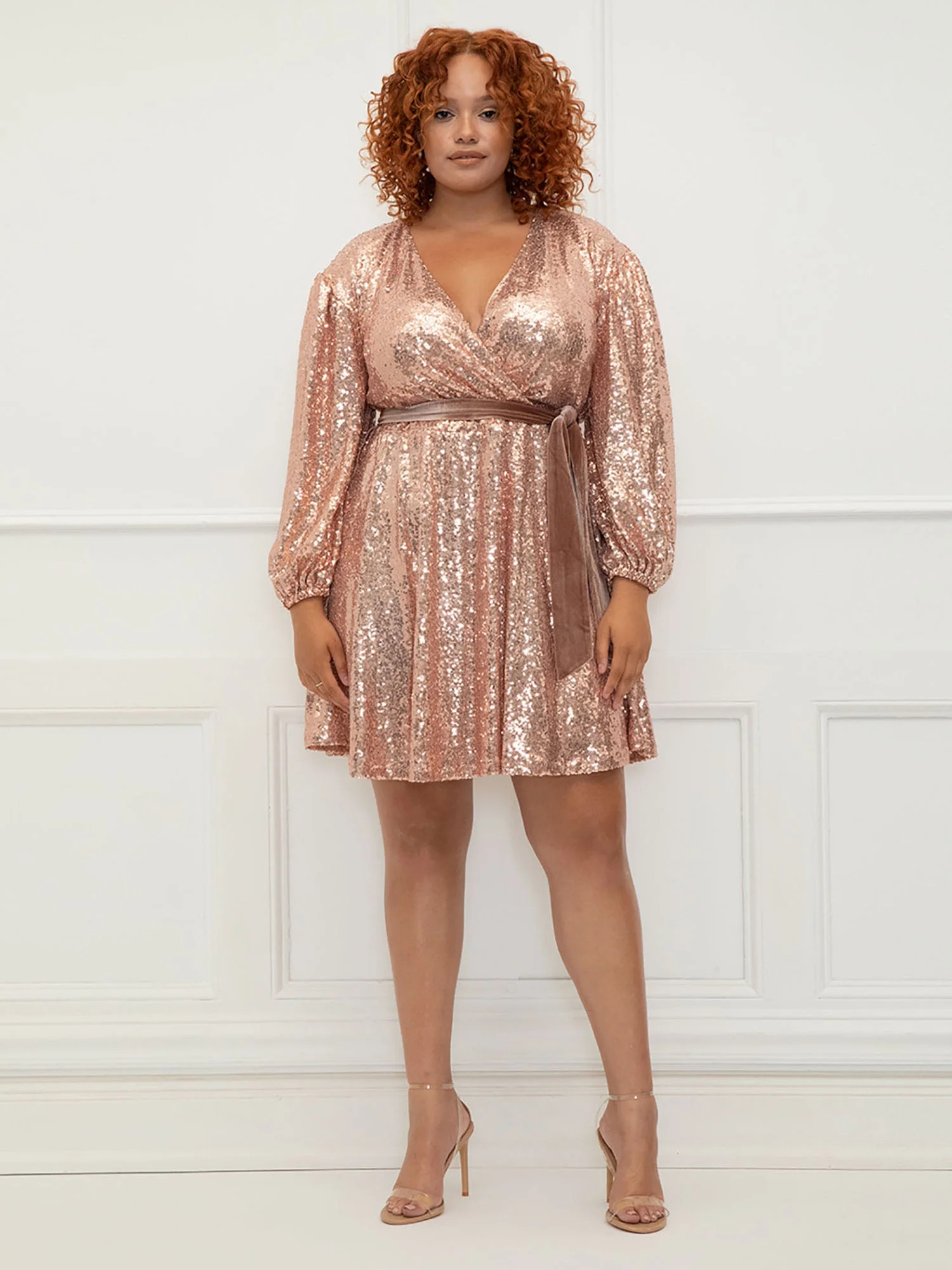 ELOQUII Elements Women's Plus Size Belted Sequin Wrap Dress - Walmart.com | Walmart (US)
