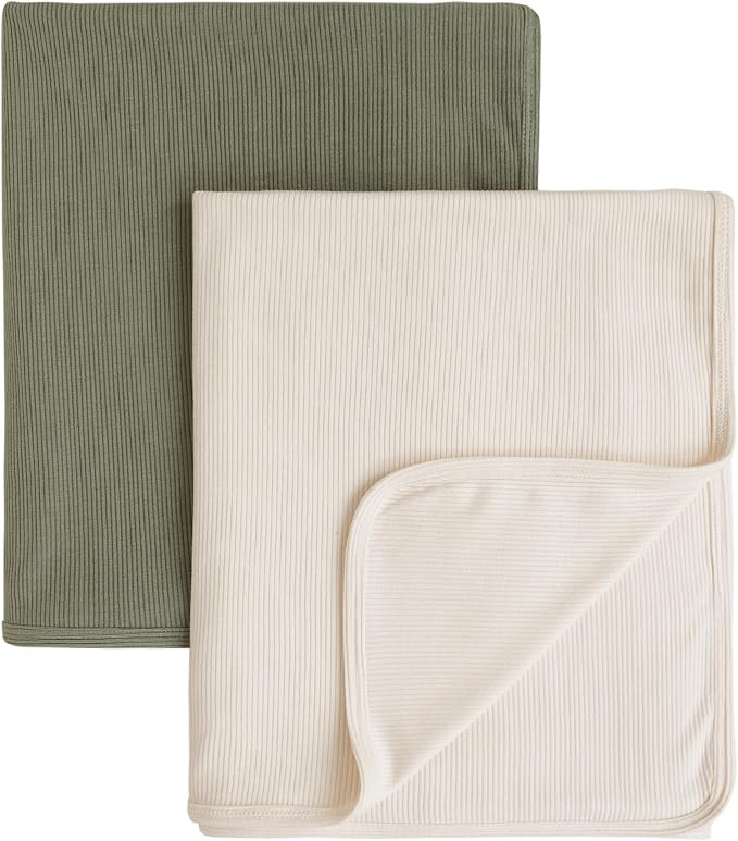 Konssy Knit Baby Blanket 2 Pack, Soft Ribbed Swaddle Receiving Blankets for Boys & Girls, Lightwe... | Amazon (US)