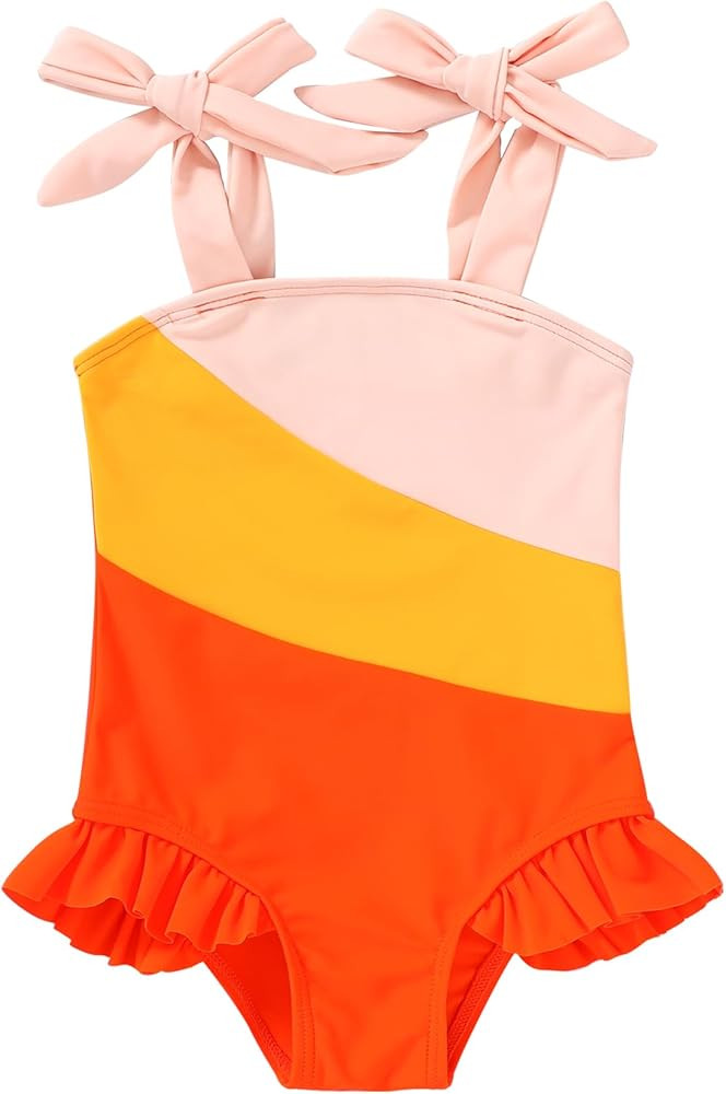 YOUNGER TREE Toddler Swimsuit Girl Color Block Stripe One-Piece Swimwear Baby Girl Bathing Suits | Amazon (US)