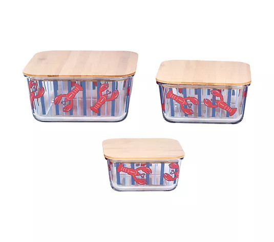 Temp-tations 3-Piece Glass Storage Set with Wood Lids - QVC.com | QVC