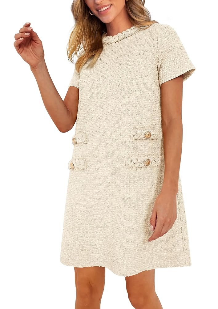 PRETTYGARDEN Women's Summer Tweed Short Dress Crewneck Short Sleeve A Line Mini Casual Elegant Cu... | Amazon (US)