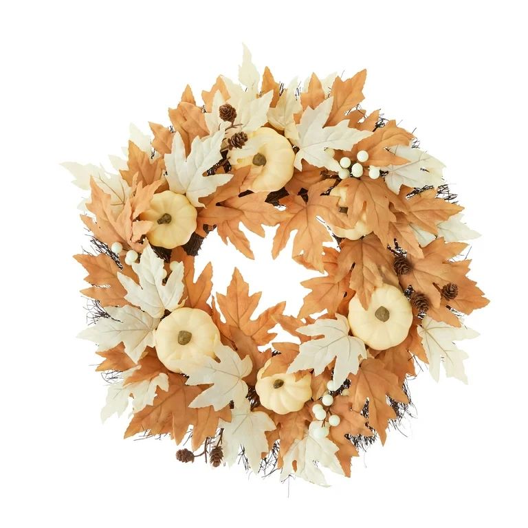 Harvest Ivory and Rust Maple Leaf Wreath, 24", by Way To Celebrate (1.88 lb) | Walmart (US)