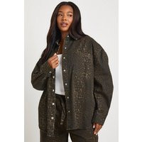 boohoo Women's Plus Leopard Denim Oversized Shirt | Size: 18 | boohoo (US & Canada)