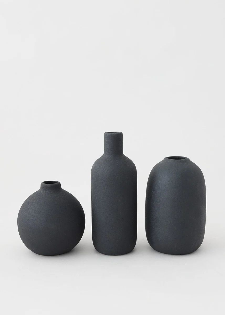 Afloral Set of 3 Black Ceramic Bud Vases - 4.25-7 | Afloral