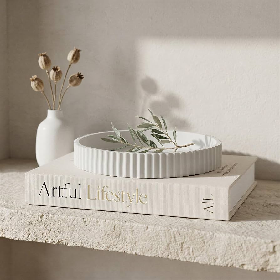 Decorative Concrete Tray & Book Decor Set - Scalloped Tray & Linen Box Enhance Your Coffee Table ... | Amazon (US)