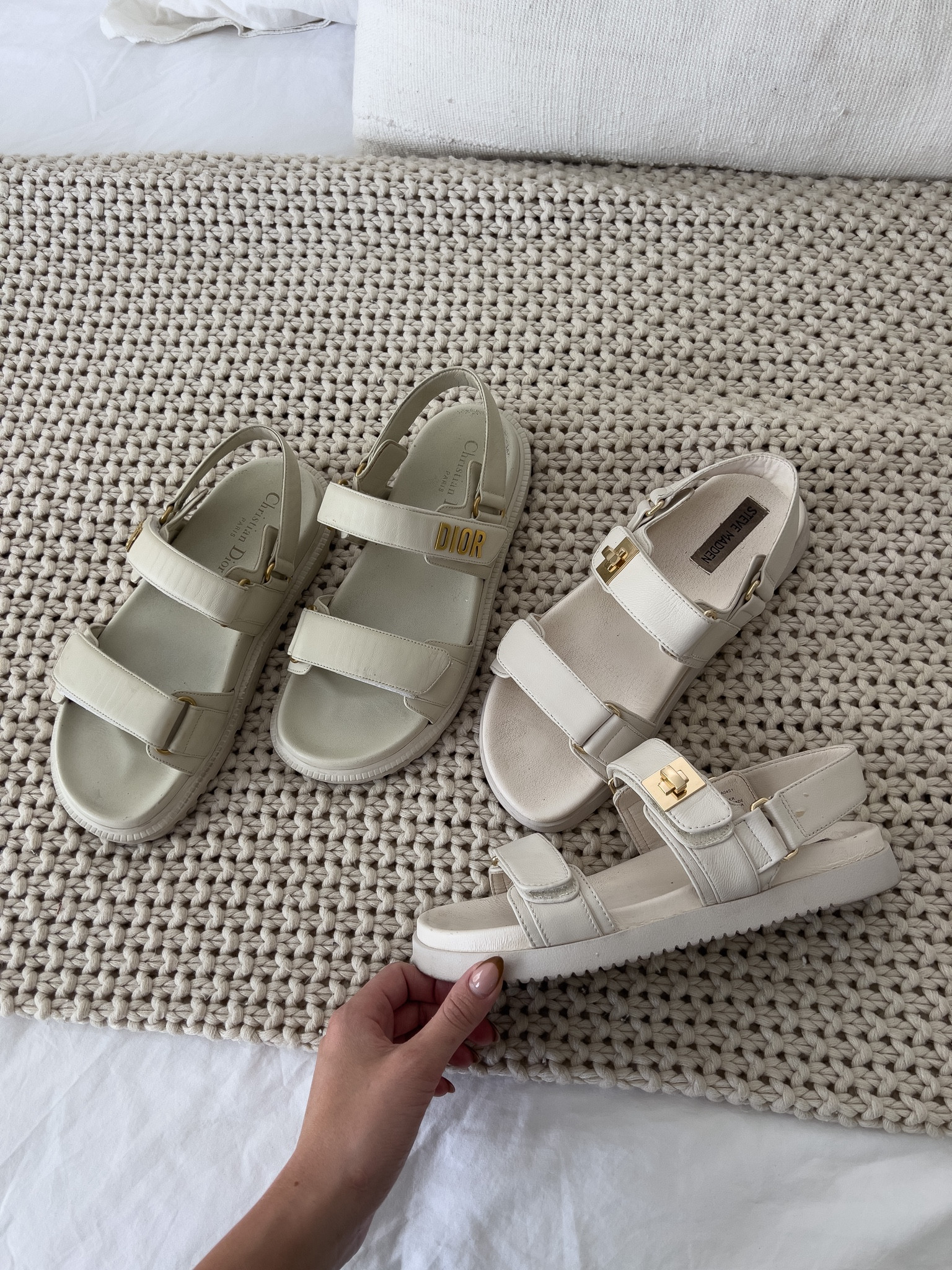 Get the look for less! Designer sandals vs a more affordable pair! 🤍🫶🏽 

Grandpa sandals, looks for less, save vs splurge 

#LTKfindsunder100 #LTKshoecrush