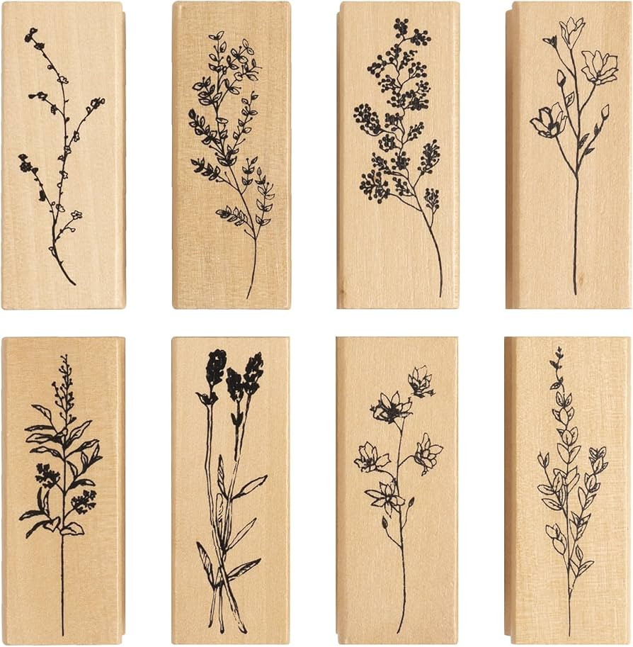 DIYOOHOMY 8 Pcs Wooden Rubber Floral Stamps Set, Vintage Flower Stamps for Crafting Tools Scrapbo... | Amazon (US)