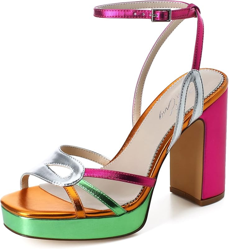 sun gurg Women's Open Toe Sandals Ankle Strap Platform Chunky High Heels | Amazon (US)