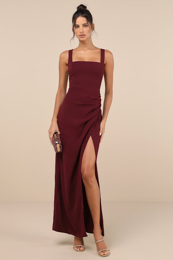 Glamorous Disposition Burgundy Ruched Maxi Dress | Lulus