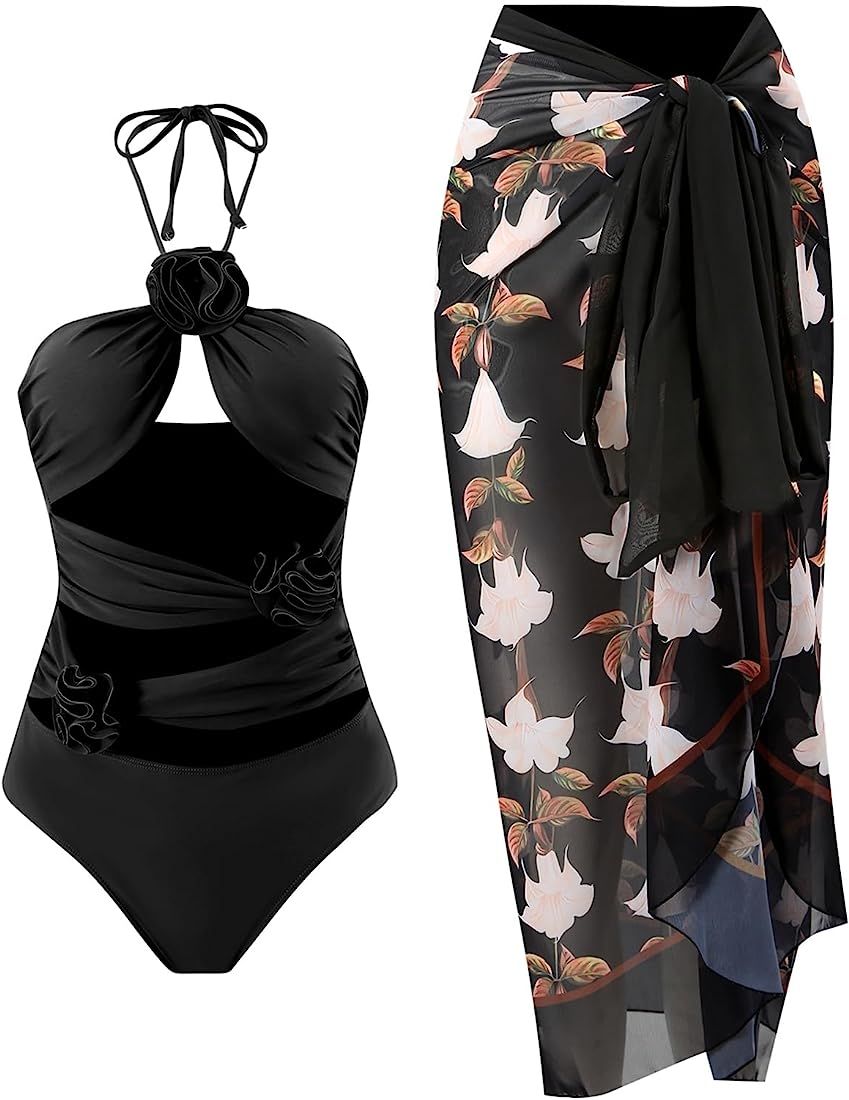 Swimsuits for Women Tummy Control 2 Piece Vintage Bathing Suits for Women Floral Bikini Maxi Wrap... | Amazon (US)