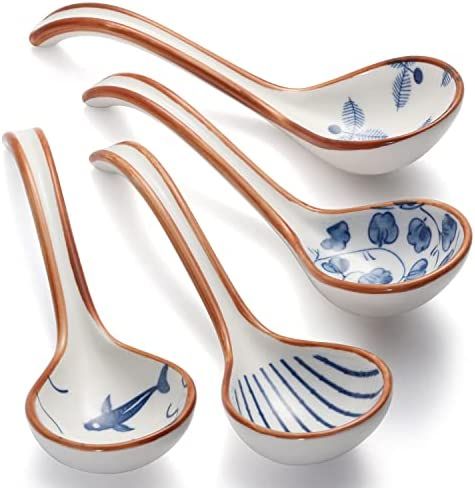 Asian Soup Spoon Ceramic Ramen Spoons Korean Spoons Porcelain Japanese Soup Spoon for Ramen Noodl... | Amazon (US)