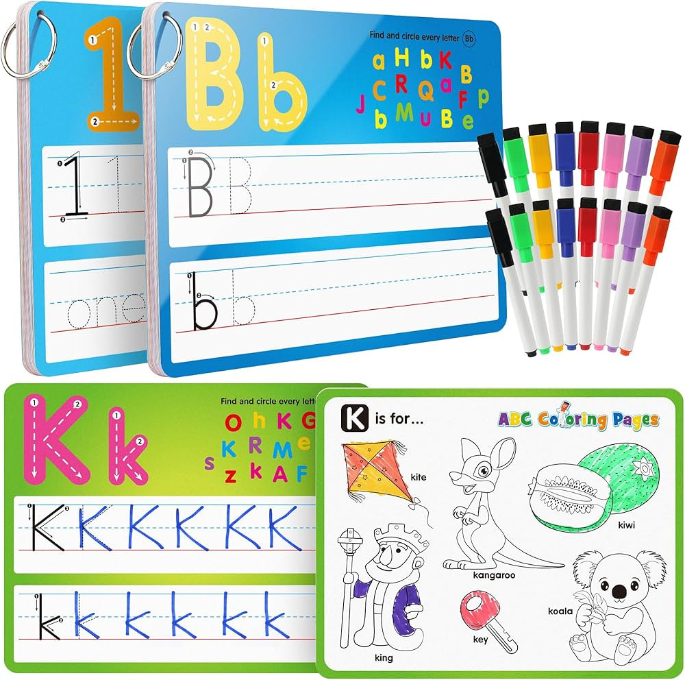 Coogam Handwriting Drawing Practice Cards, 36pcs Alphabet Number Painting Coloring with Pens, Dou... | Amazon (US)