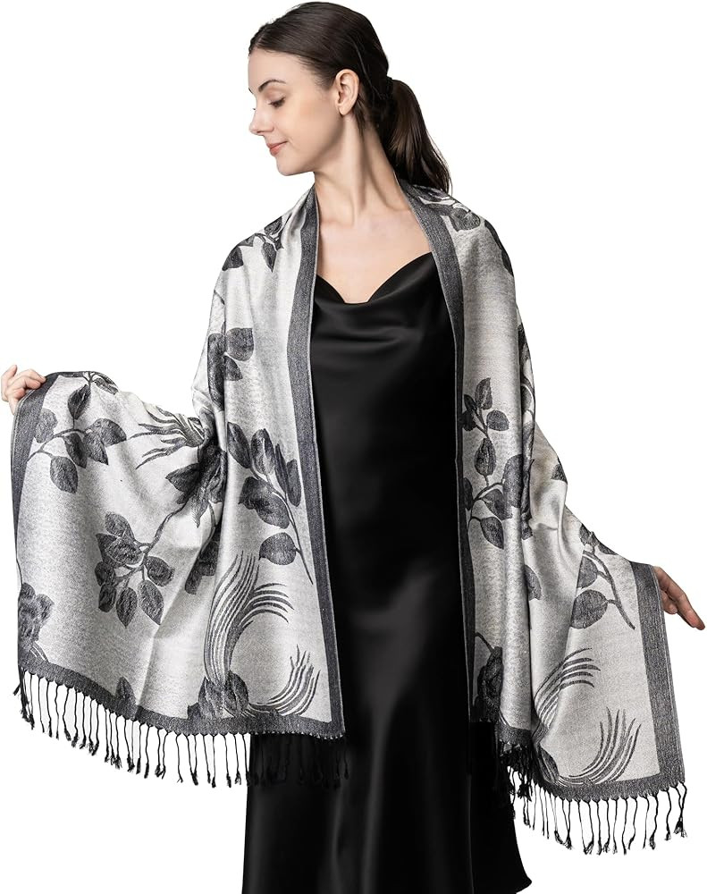 Achillea Soft Silky Reversible Paisley Pashmina Shawl Wrap Scarf w/Fringes | Amazon (US)