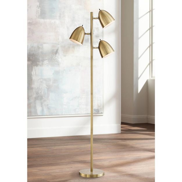 360 Lighting Mid Century Modern Floor Lamp 64" Tall Aged Brass 3-Light Tree Adjustable Dome Shades f | Target