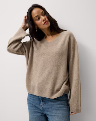 F&F Pure Cashmere V Neck Jumper in Neutral | Tesco F&F