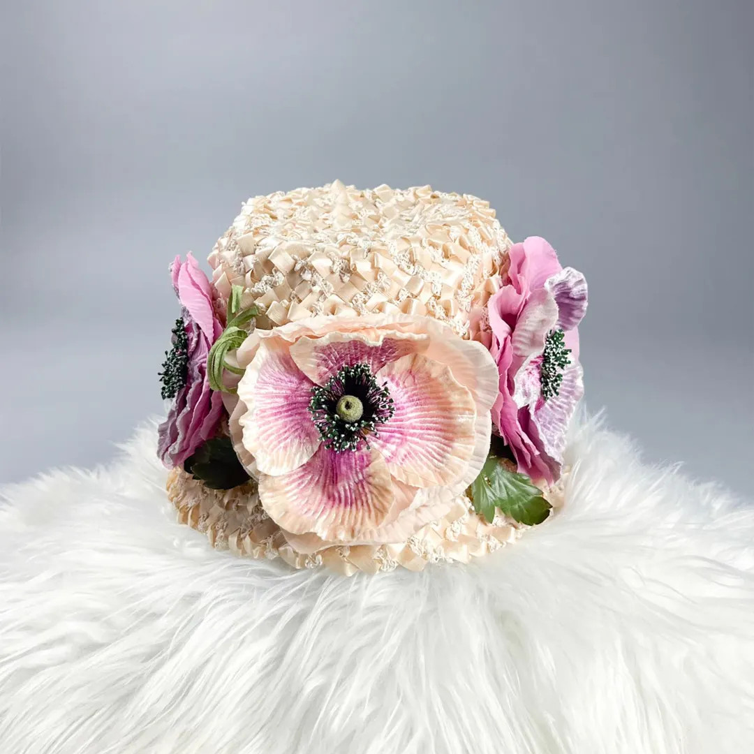 Vintage Floral Embellished Bucket Hat, Woven Straw - Etsy | Etsy (US)