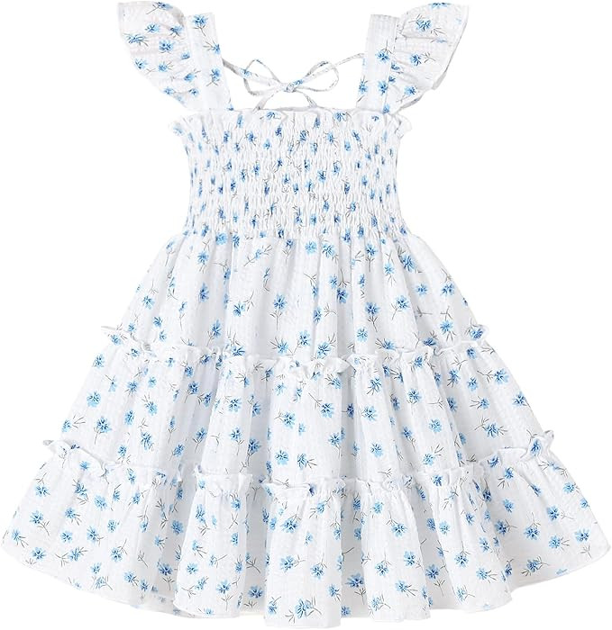 YOUNGER TREE Toddler Girl Dress Baby Girls Summer Clothes Ruffle Sleeve Floral Smock Beach Boho D... | Amazon (US)