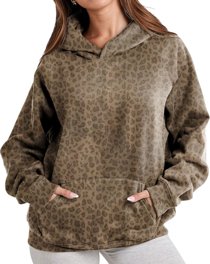 Leopard Print Hoodies for Women Oversized Cheetah Printed Hooded Pullover 2000s Y2K Hoodie Sweats... | Amazon (US)