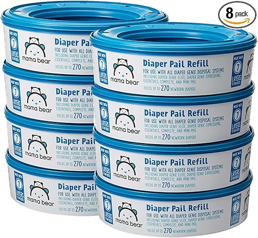 Amazon Brand - Mama Bear Diaper Pail Refills for Diaper Genie Pails, 2160 Count (Pack of 8) | Amazon (US)
