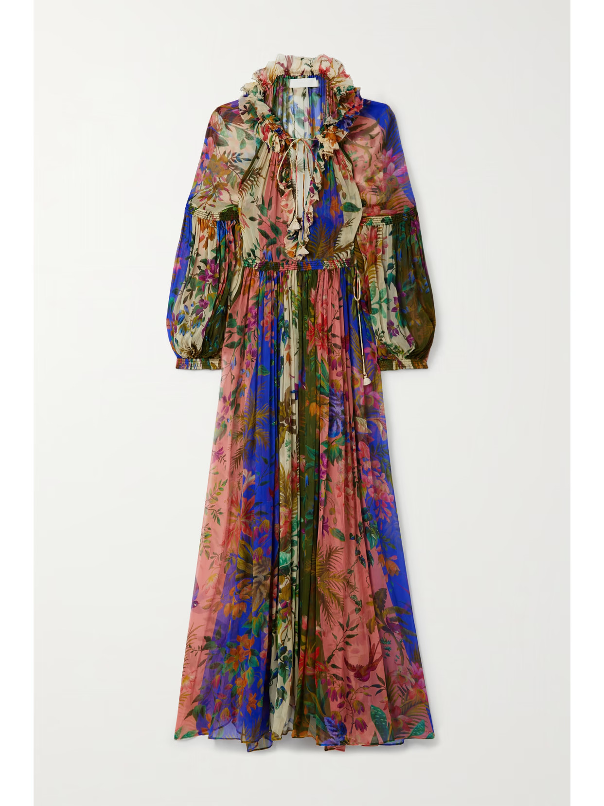 Zimmermann - Tropicana Ruffled Pleated Floral-print Silk-crepon Dress - Green | NET-A-PORTER (US)