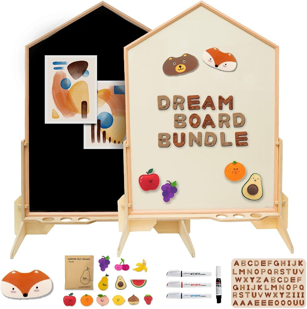 NORITER PROJECTㅣDream Bundle (Double-Sided Magnetic Marker Board + Birchwood Stand + Alphabet Magnets + Magnet Felts(Fruit, Animal, Vegetable & Christmas) + 4-Color Marker Set + Magnetic Eraser) | Amazon (US)