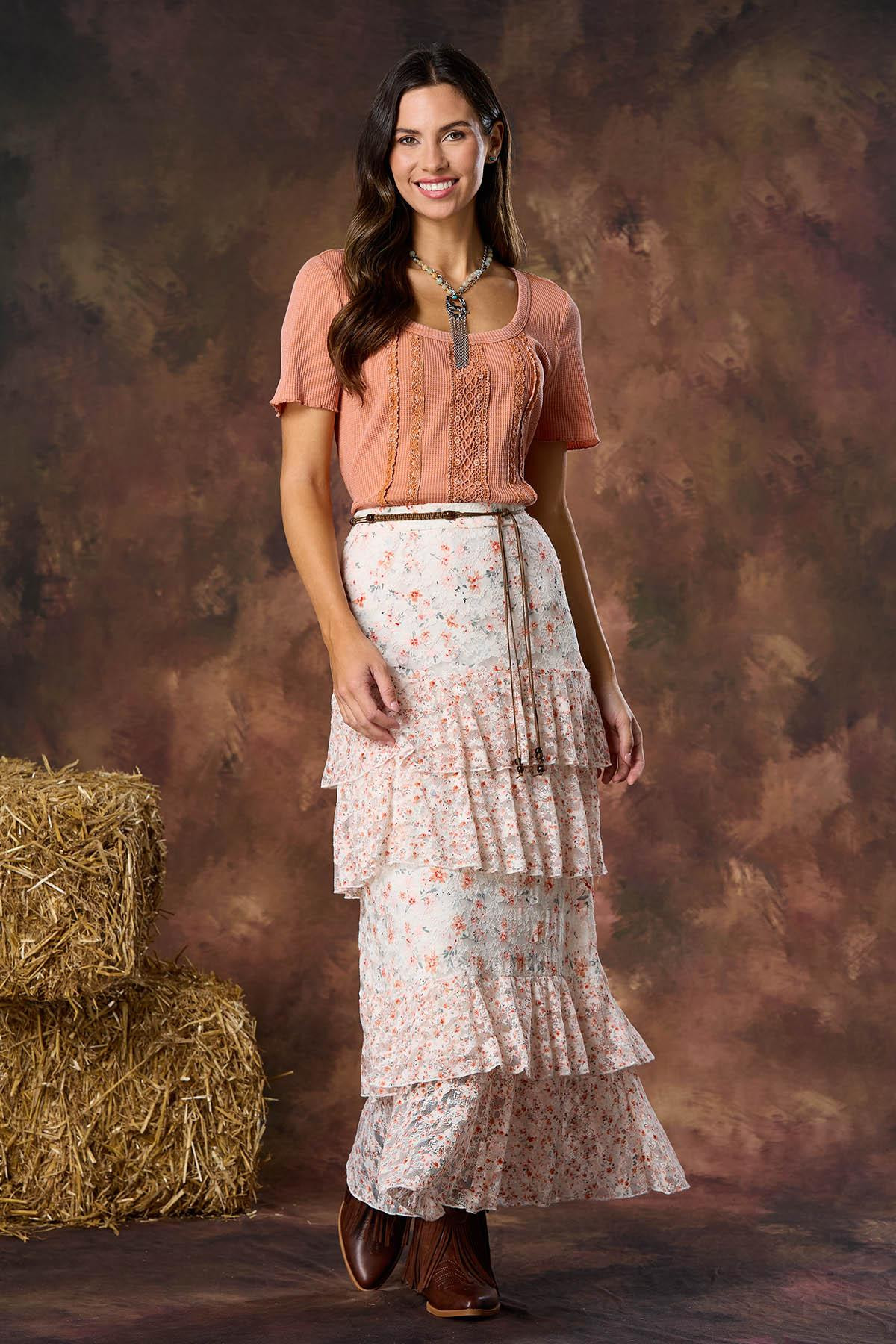 Lace Floral Ruffled Skirt | Cato Fashions