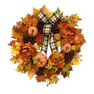 28" Orange Pumpkin & Peony Wreath by Ashland® | Michaels Stores
