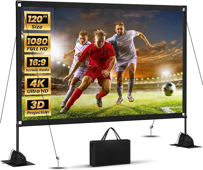 120inch Projector Screen with Stand: Portable Projector Screen Outdoor Indoor Front/Rear16:9 4K H... | Amazon (US)